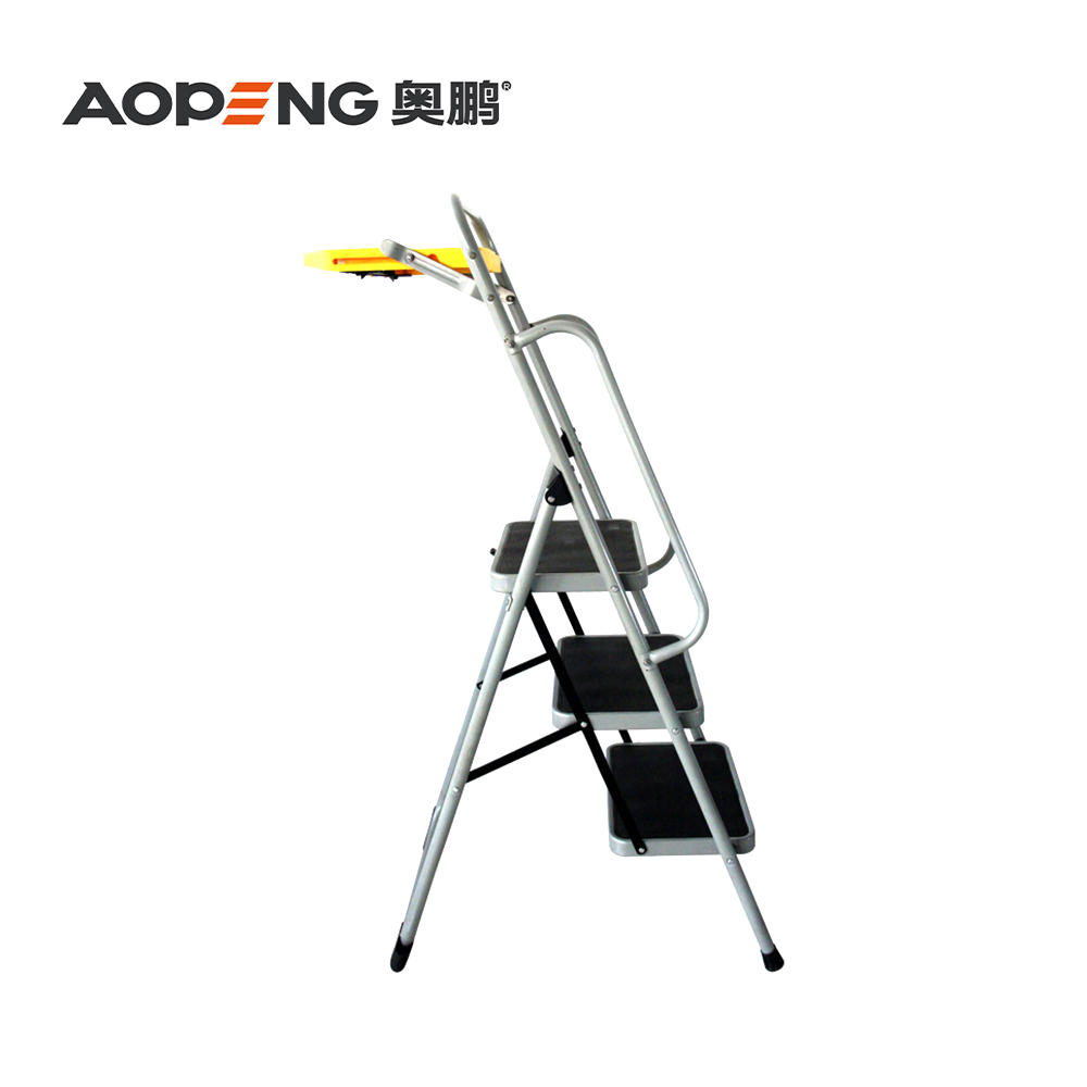 AP-1103 TX Folding 3 Step Steel Stool with Tool Platform, Wide Anti-Slip Pedal and Convenient Handgrip, Max Capacity Up to 900 LBS