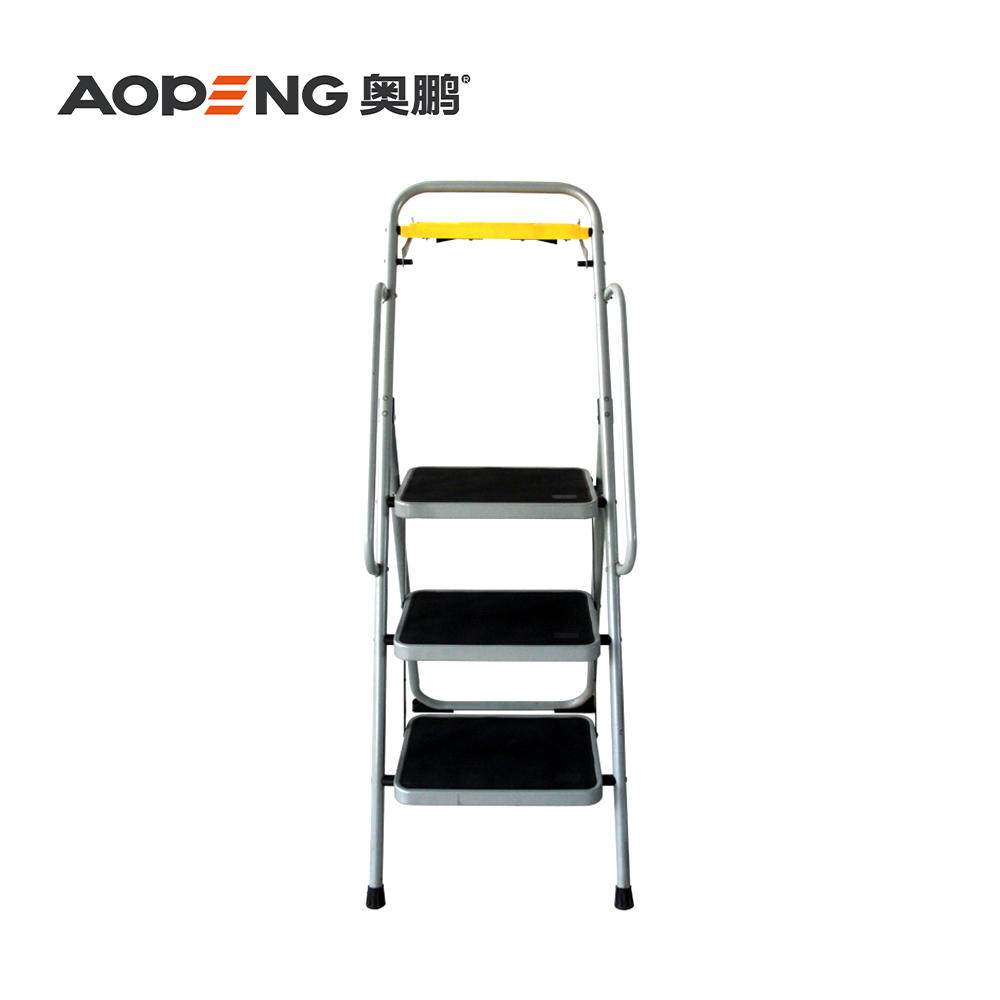 AP-1103 TX Folding 3 Step Steel Stool with Tool Platform, Wide Anti-Slip Pedal and Convenient Handgrip, Max Capacity Up to 900 LBS