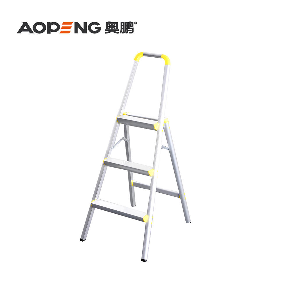 AP-2202 TWO Step ladder folding step stool with anti-slip wide pedal handle for adults seniors, perfect for home kitchen garden safety decorative ladder, silver