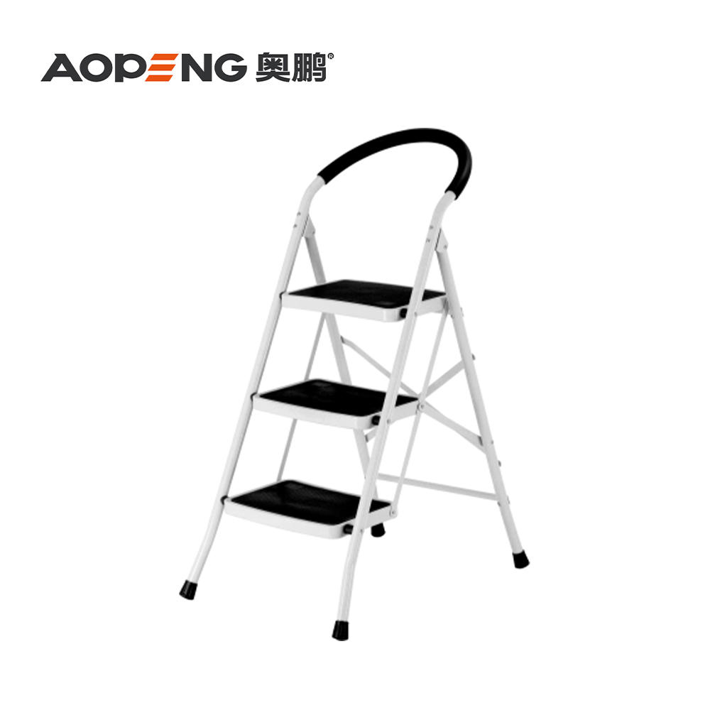 AP-1103F 3 Steps ladder with handgrip anti-slip sturdy and wide pedal multi-use for household and office handgrip step stool ladders, space saving, household steel step ladder max capacity 150kg