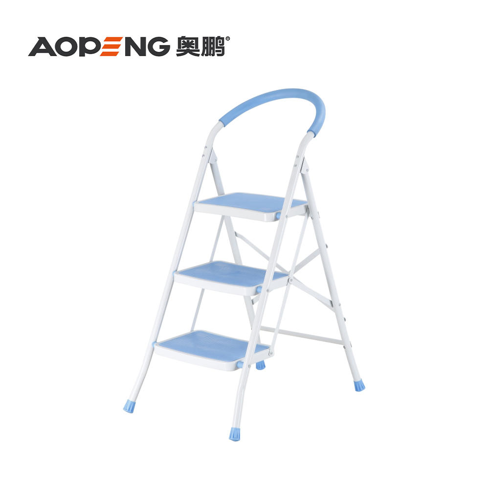AP-1103F 3 Steps ladder with handgrip anti-slip sturdy and wide pedal multi-use for household and office handgrip step stool ladders, space saving, household steel step ladder max capacity 150kg