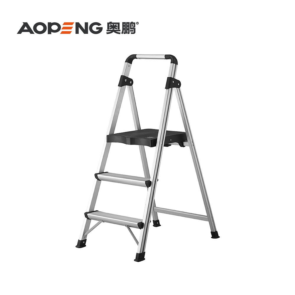 AP-2302 TWO Step ladder folding step stool with anti-slip wide pedal handle for adults seniors, perfect for home kitchen garden safety decorative ladder, silver