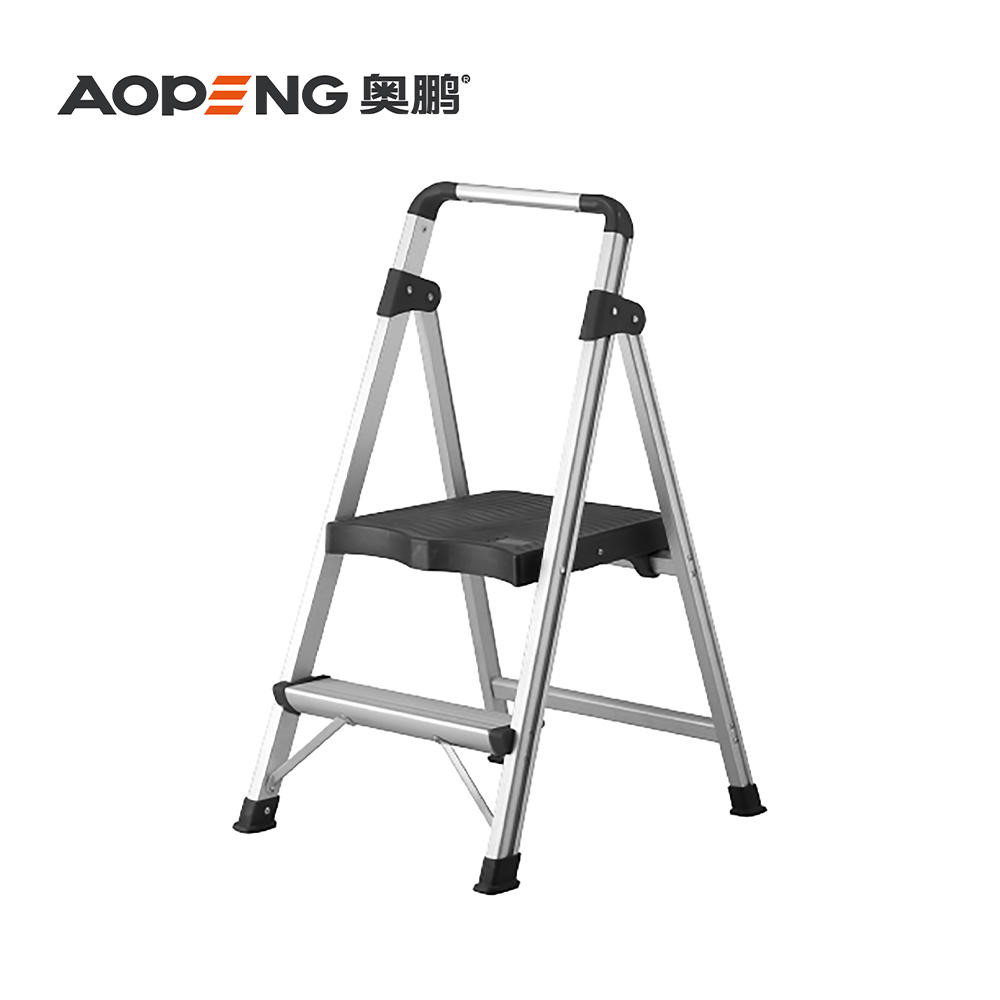 AP-2302 TWO Step ladder folding step stool with anti-slip wide pedal handle for adults seniors, perfect for home kitchen garden safety decorative ladder, silver