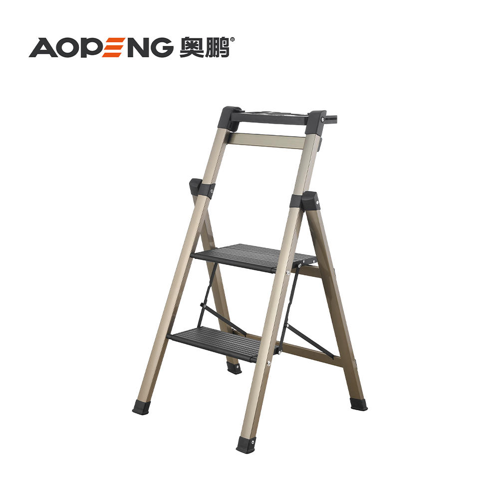 AP-2462 Step ladder folding step stool with anti-slip wide pedal handle for adults seniors, perfect for home kitchen garden safety decorative ladder, silver