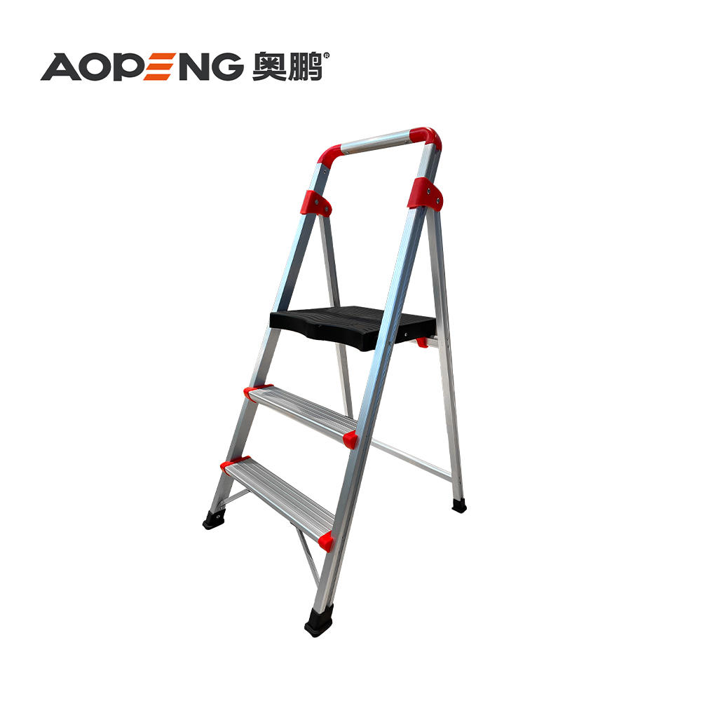 AP-2302 TWO Step ladder folding step stool with anti-slip wide pedal handle for adults seniors, perfect for home kitchen garden safety decorative ladder, silver